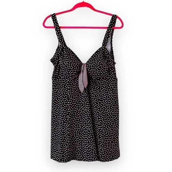Maxine of Hollywood Size 18 Black Pink Polka Dot Bombshell Swim Suit Dress Retro - Picture 1 of 11